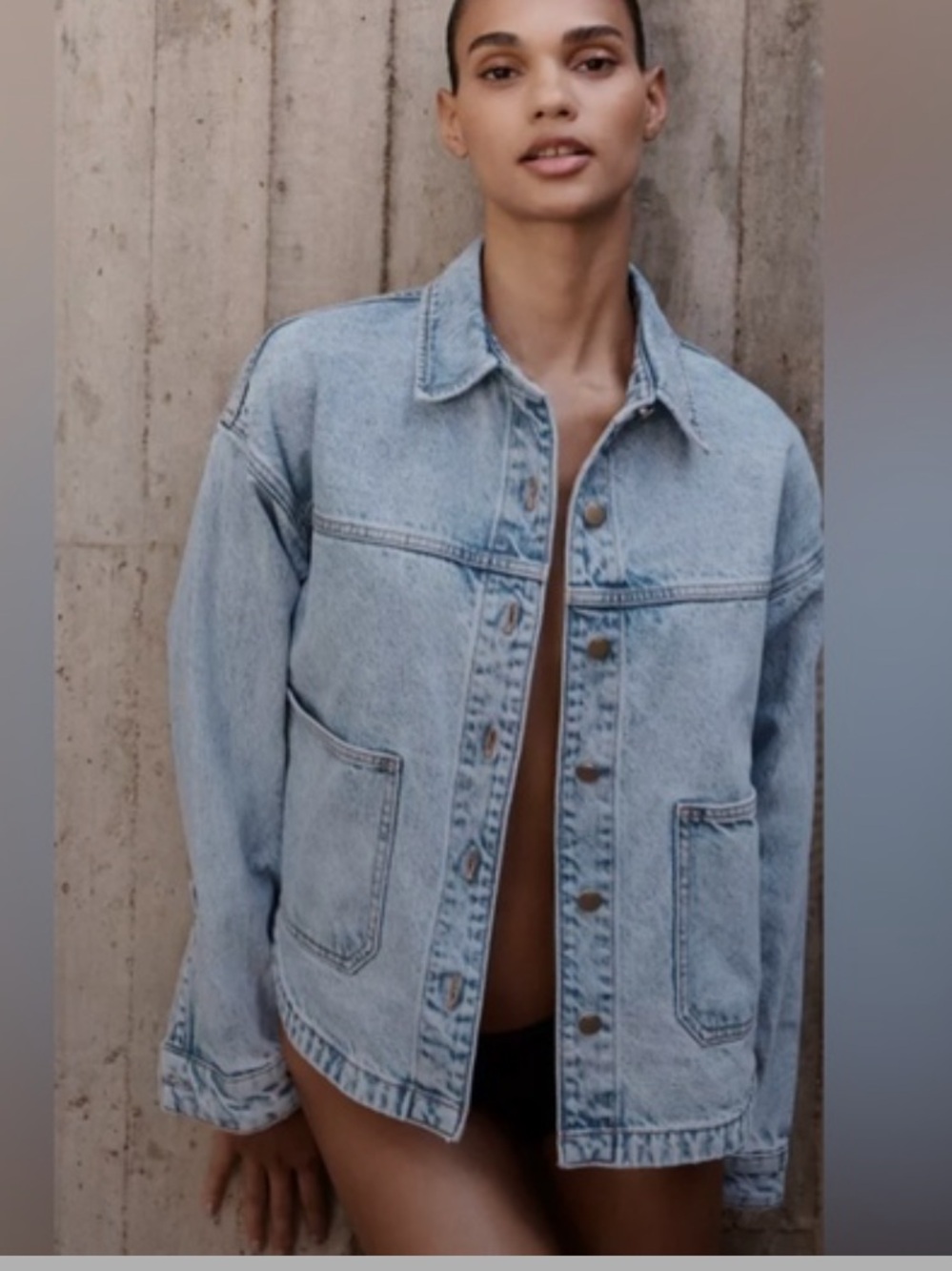 Zara Oversized Light Blue Denim Jacket with Front Pockets